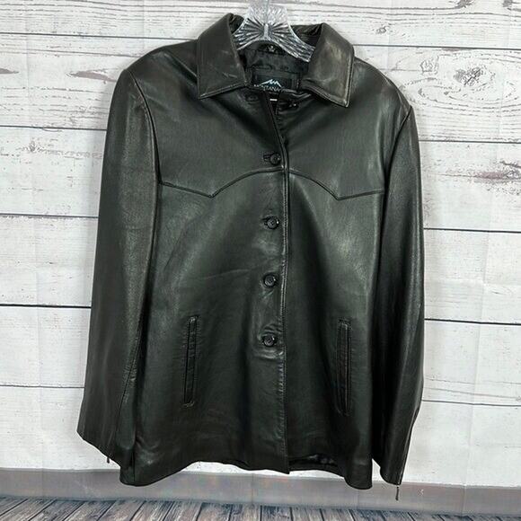 Montanaco Leather Jacket Womens Medium Black Pockets Button Soft Y2k Classic - Picture 1 of 11